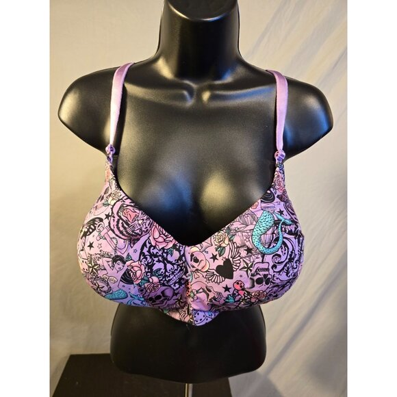 Torrid Curve Purple Skulls Floral Bra Soft Cup Womens Plus Size 42D Strappy - Picture 1 of 3